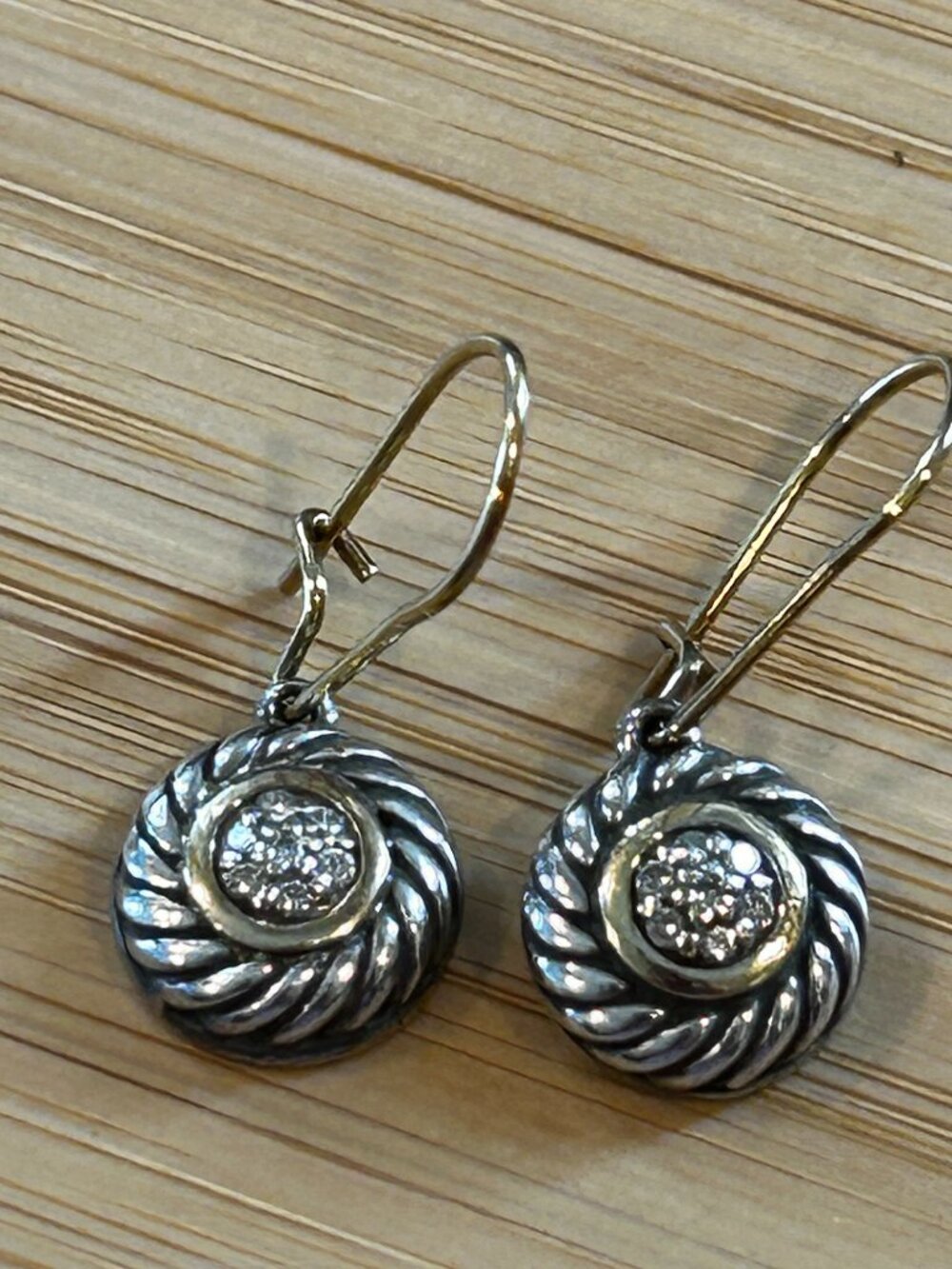David Yurman 18K Gold and Sterling Silver Diamond Cookie Dangle Earrings